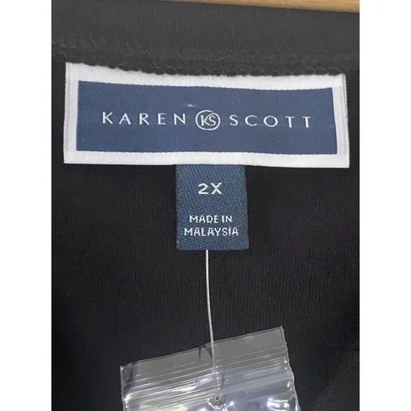 NEW‎ Karen Scott Plus Size 3/4-Sleeve Henley Top, Deep Black Sz-2X Plus Size - Picture 7 of 9
